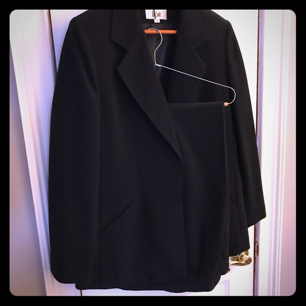 Navy blue pin stripe pant suit